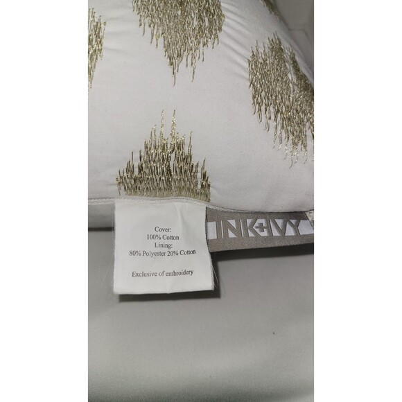 INK+IVY Nadia Dot Gold/White Embroidered Cotton Oblong Throw Pillow 10.5 x 16.5" - Picture 4 of 6